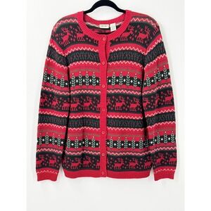 Cherokee Cardigan Sweater Women Large Vtg 90s Nordic Christmas Holiday Fair Isle